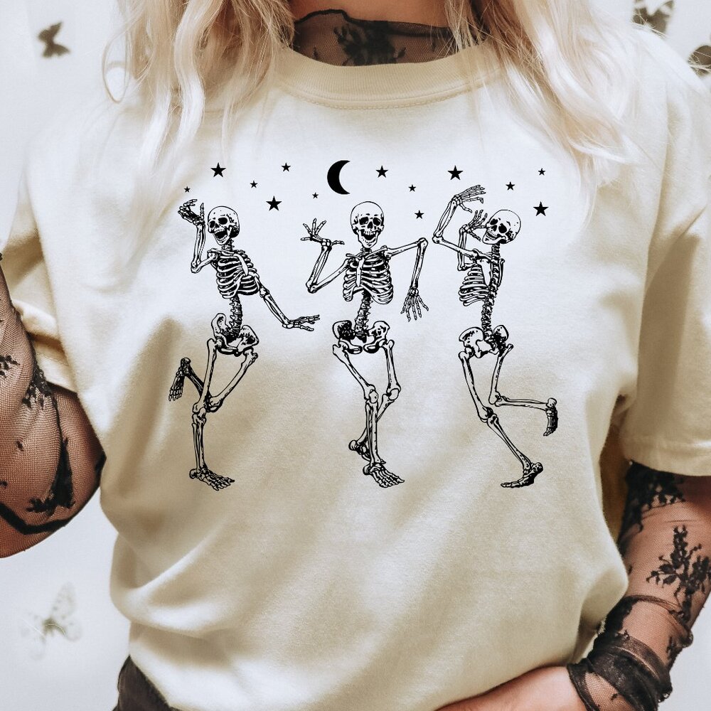 Dancing Skeletons Halloween Shirt Vintage Style Unisex Handmade